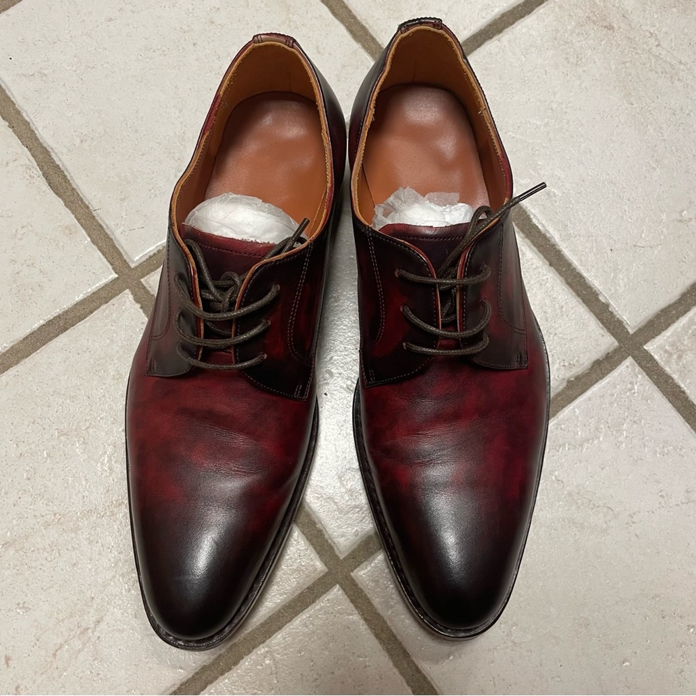 Handmade Premium Leather Oxfords Dress Shoes Pointed Toe Burgundy Tie-dye Effect